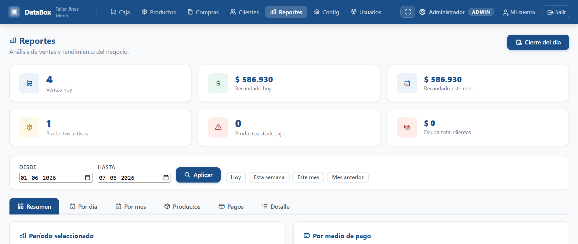 Módulo de reportes de DataBox
